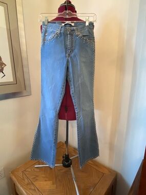 Mavi Light Blue Stud-Trim Flare Jeans